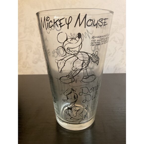 Disney Sketch Book Collection Glass Featuring Mickey Mouse Minnie Mouse Goofy & - Picture 1 of 6